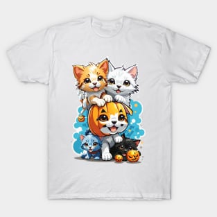 Kawaii Kittens And Dogs Playing T-Shirt